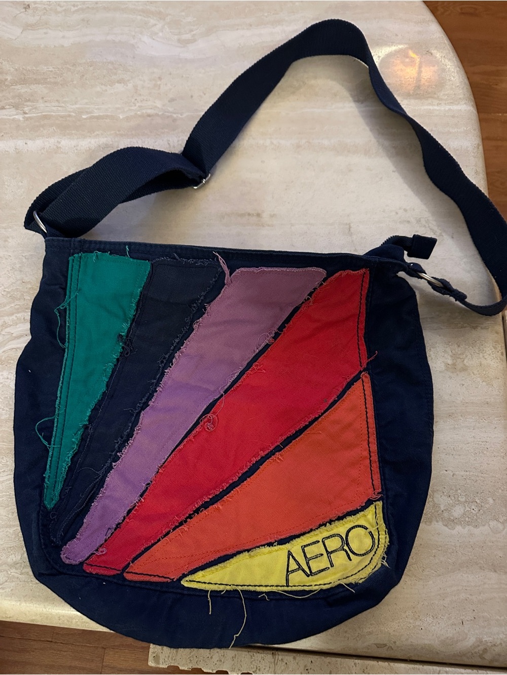 Aeropostale Navy and Red Canvas Crossbody with Zipper Detail